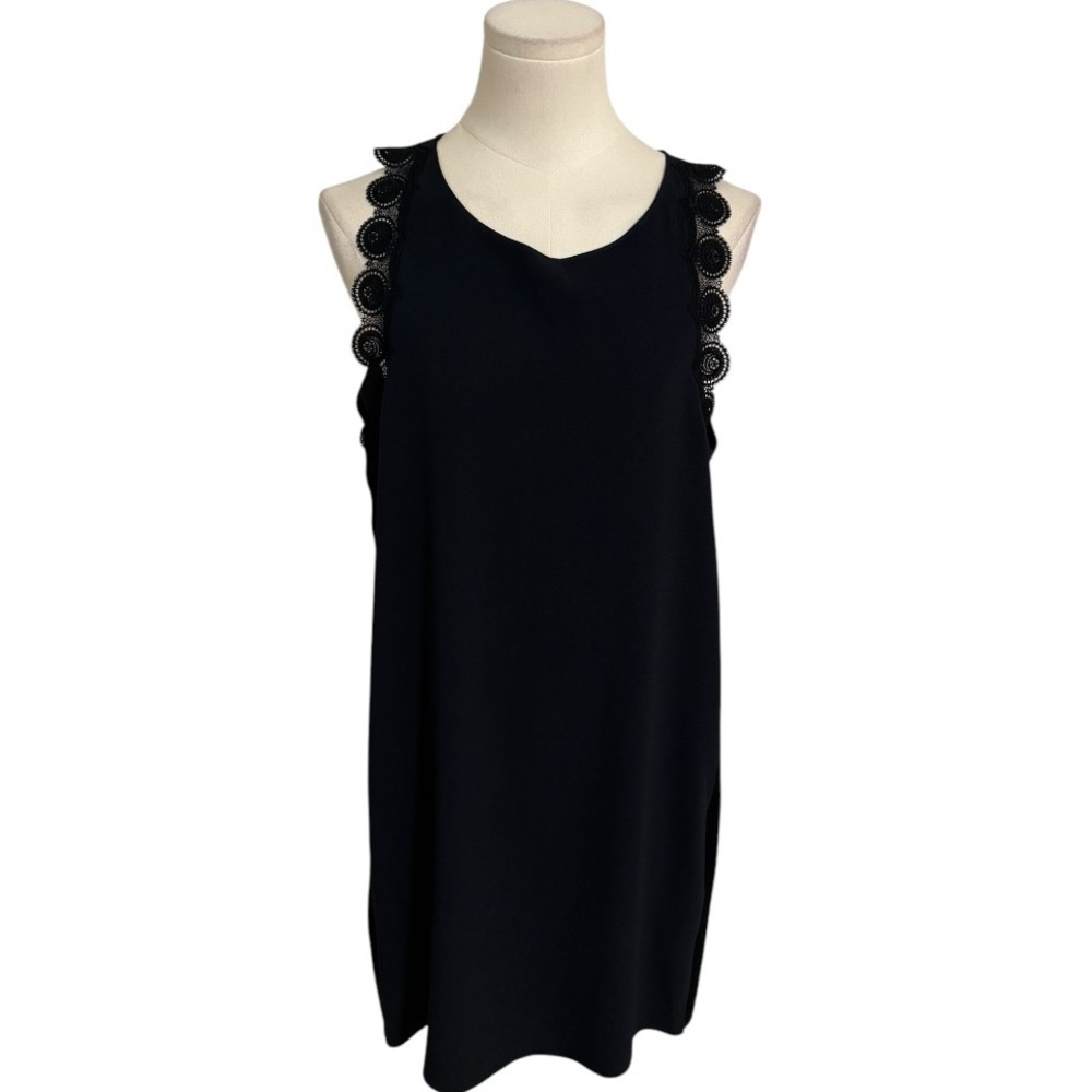 VANESSA BRUNO Navy Blue Shift‎ Dress Lace Sleeveless Sz 38 M 6 Work Party Silk